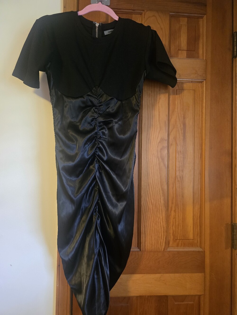 Maniere De Voir Black Ruched Satin-Front Women’s Dress NWT Size 8